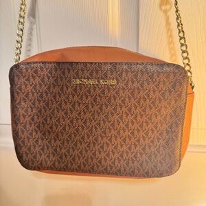 Michael Kors Signature Brown and Orange Crossbody Bag